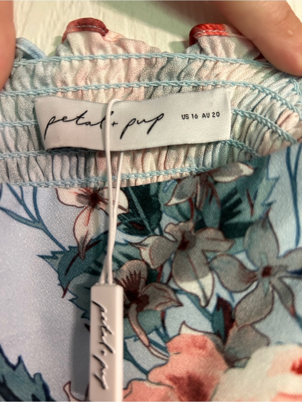 Petal & Pup Light Blue Midi Dress with Pink Floral Print - Picture 3 of 3